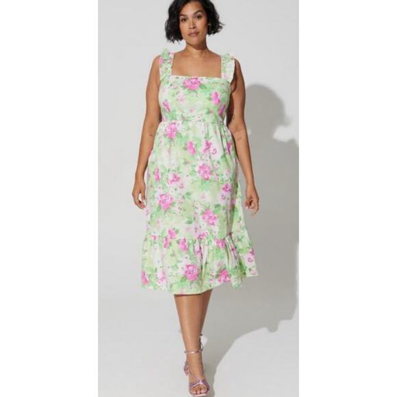Torrid Dresses & Skirts - Torrid Mini Poplin Floral Tiered Ruffle Strap Dress Green Romantic Women's 4X